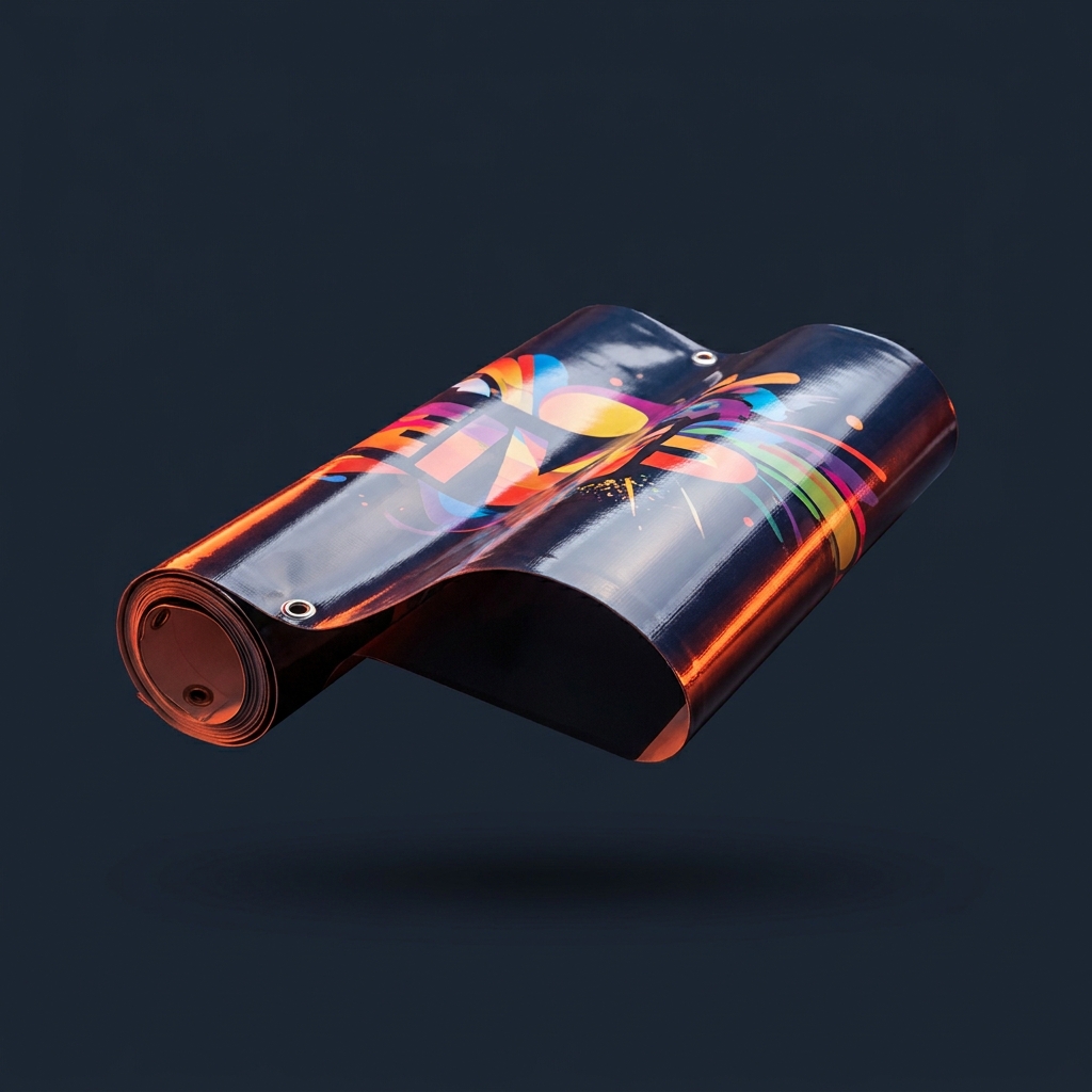 Rolled vinyl banner with vivid UV-coated print
